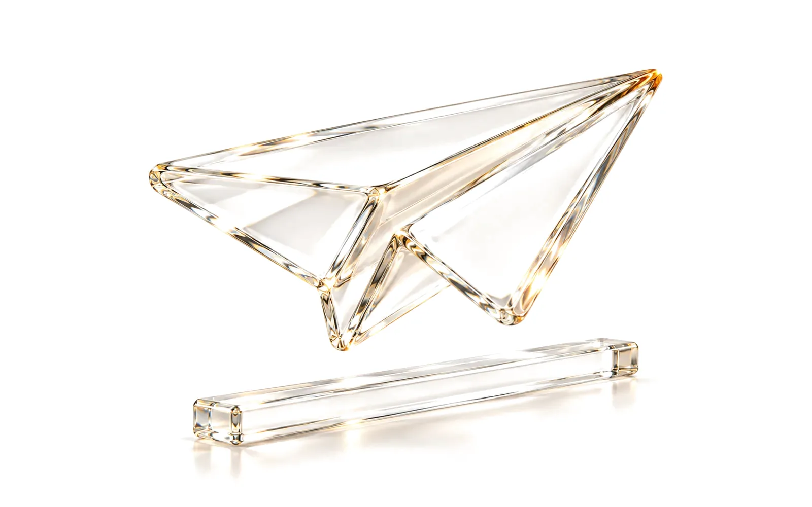 A glass paper plane above a single glass lane line